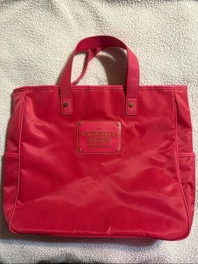 Victoria's Secret Bright Pink Nylon Tote with Logo Plaque